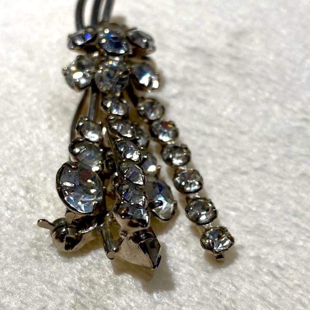 Vintage Austria Rhinestone Spray Brooch 2” Silver Tone Mid-Century Crystal Pin - Picture 5 of 16